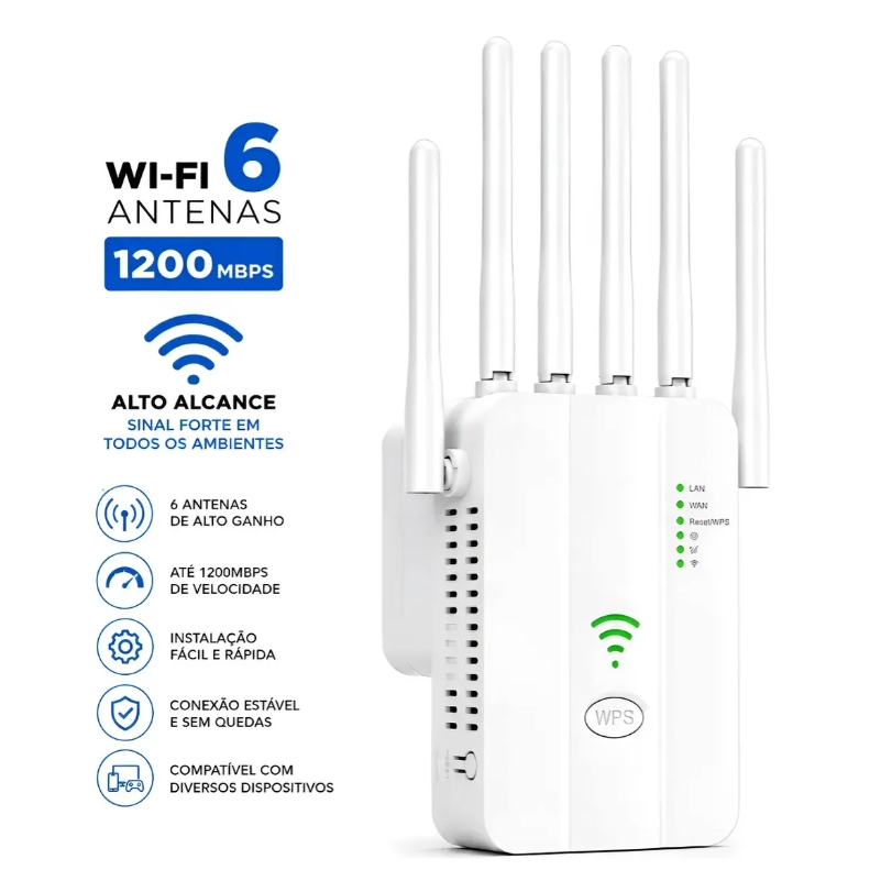 Repetidor De Sinal Wifi Roteador Wifi 6 Antenas 1200mpbs Longo Alcance Potente