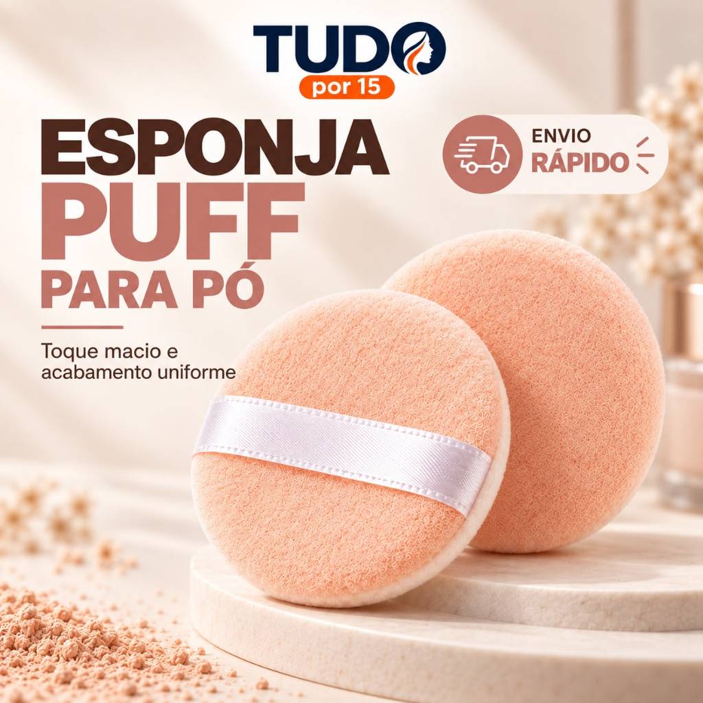 Esponja Puff para Pó Facial com Alça Macia para Maquiagem
