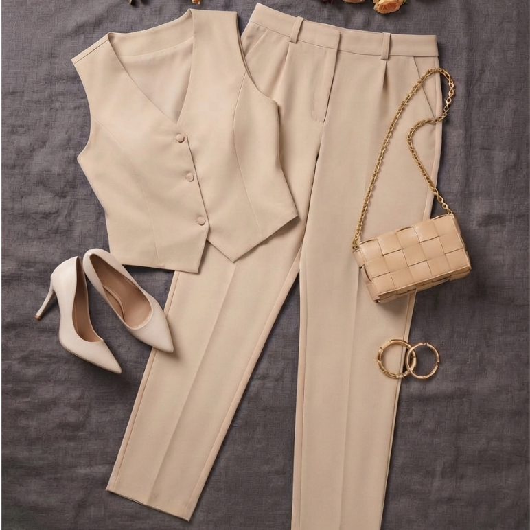 CONJUNTO ALFAIATARIA ELEGANTE COLETE E CALÇA SOCIAL DE BOTÃO PLUS SIZE CASUAL FEMININA LOOK LUXO ESCRITORIO TRABALHO