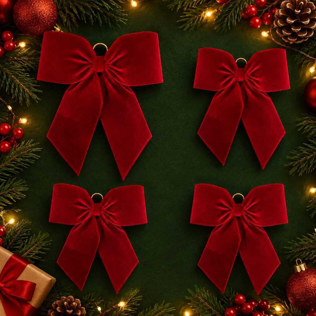 Laço de Veludo para Árvore de Natal - 4 Tamanhos - Vermelho Bordô - Decorativo Luxo Alta Qualidade - 1 Unidade - Rizzo