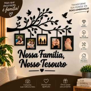 Quadro Decorativo em MDF 10x15– Árvore com Molduras para Fotos de Família