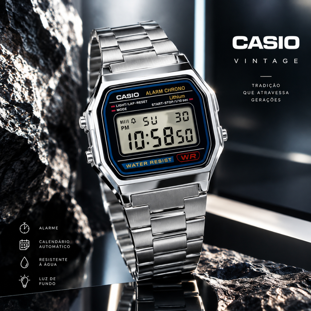 Relógio Casio Vintage Unissex Prata Digital A158WA-1DF