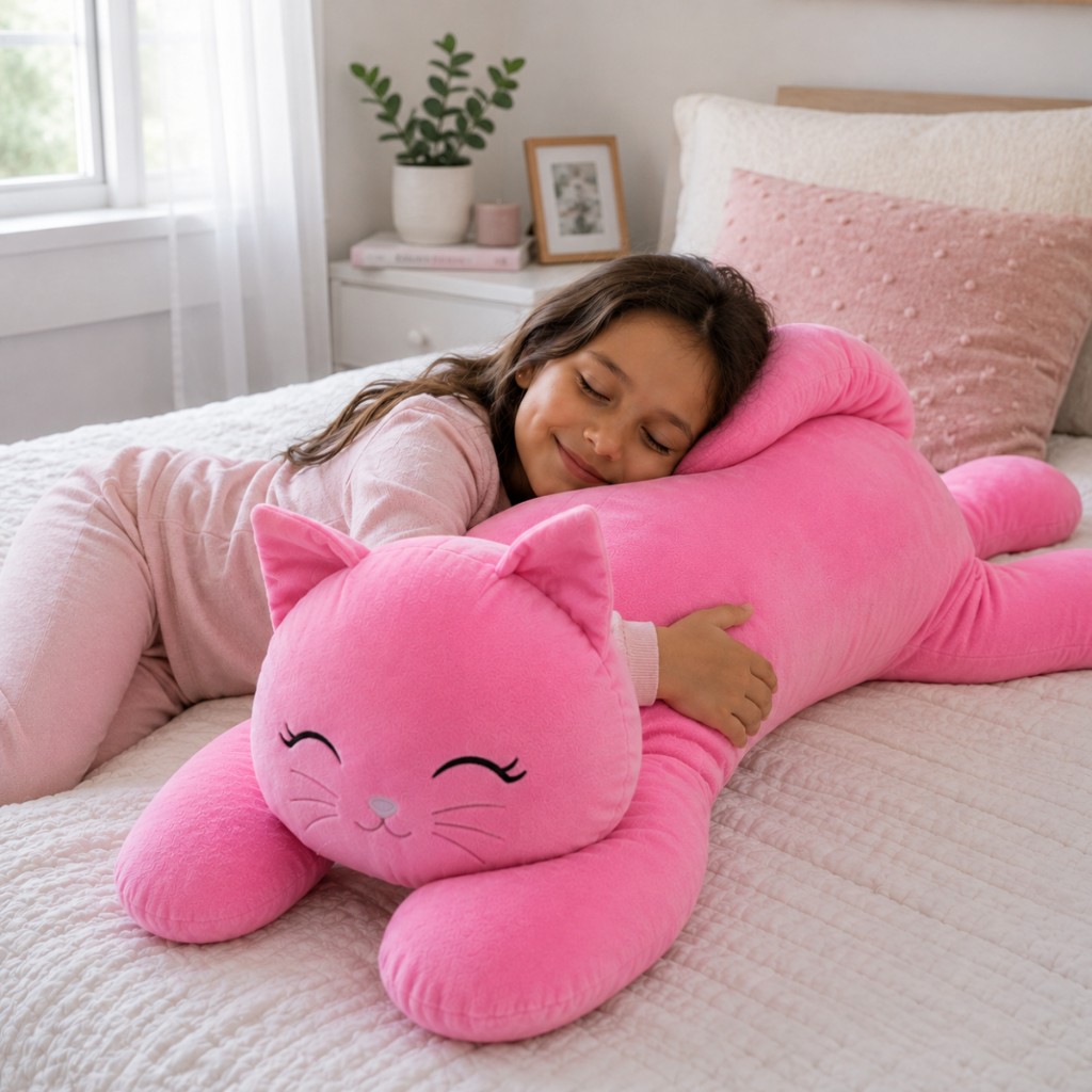 Almofada Gato Pelúcia Gigante 1,10m Xuxão Travesseiro Corpo Inteiro Macio