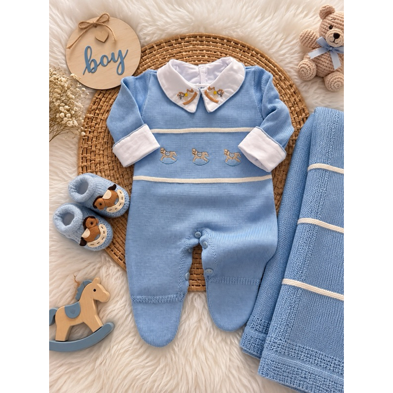 Saída de Maternidade Menino em Tricot - Modelo Arthur 2 peças