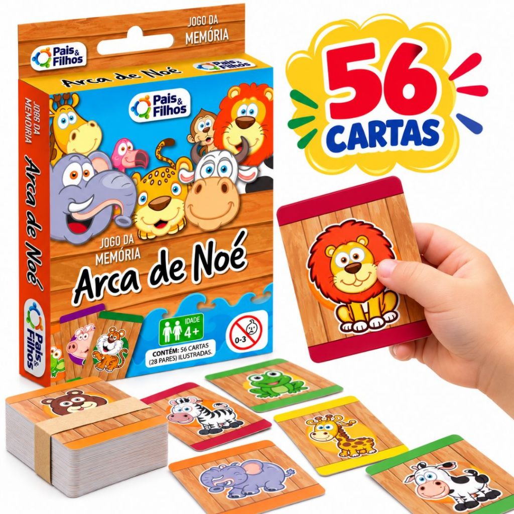 Jogo Da Memoria Arca De Noe 56 Cartas Desenvolve Coordenação Motora Raciocínio Lógico - Menino Menina 4 Anos