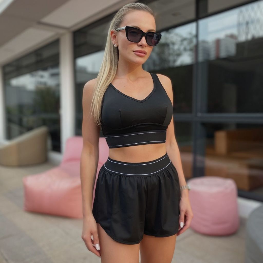 Conjunto Fitness Academia Shorts Top Feminino Alça Treino Esporte