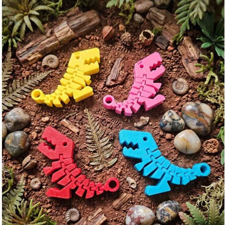 Chaveiro Dinossauro Articulado Esqueleto T-Rex Impressão 3D Várias Cores Presente Fidget Toy