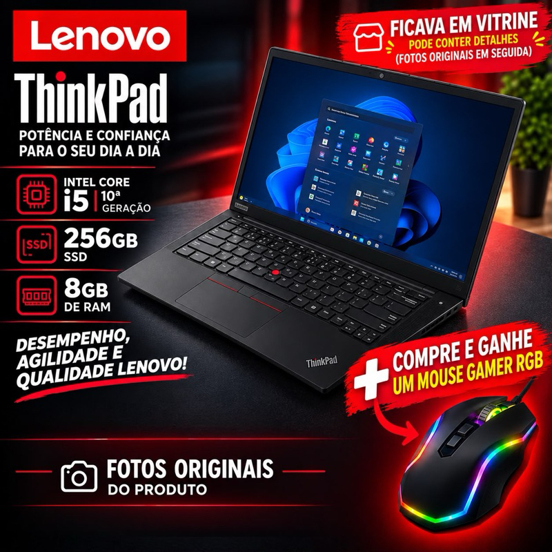 Notebook Lenovo E14 Intel Core i5 10ª Geração 8GB RAM 256GB SSD