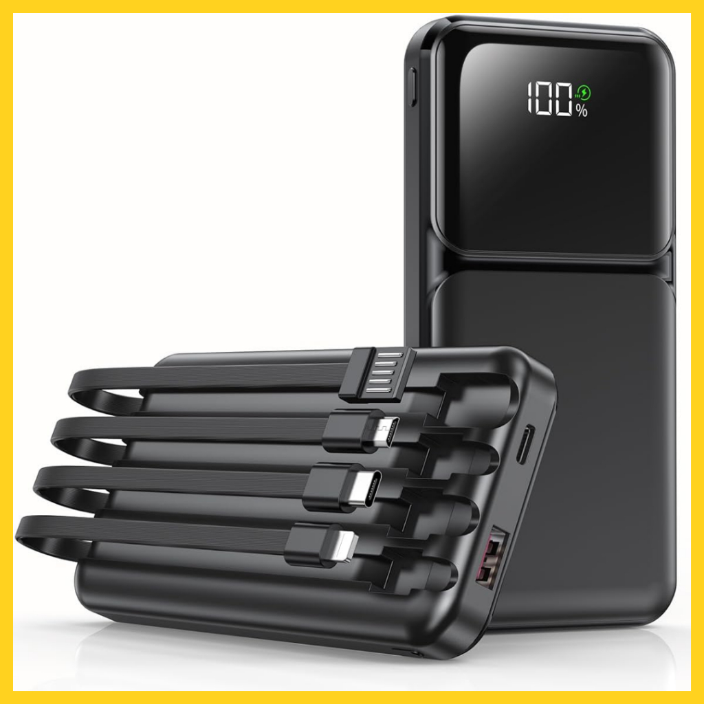 Carregador Portátil Para Celular iPhone Android 10000 mAh com 4 Cabos Integrados Power Bank 22.5W Turbo Rápido