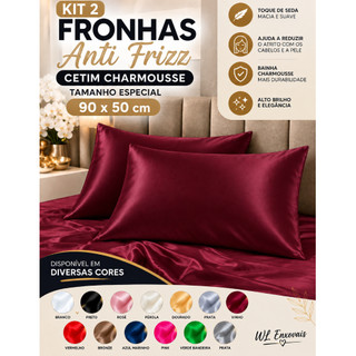 Kit 2 Fronhas Anti Frizz Cetim 90x50 Tamanho Especial com Bainha Charmousse
