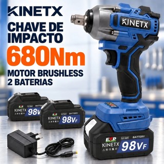 Chave De Impacto Parafusadeira Brushless 680Nm 98VF Sem Fio 2 Em 1 Kit 2 Baterias Lítio + Acessórios