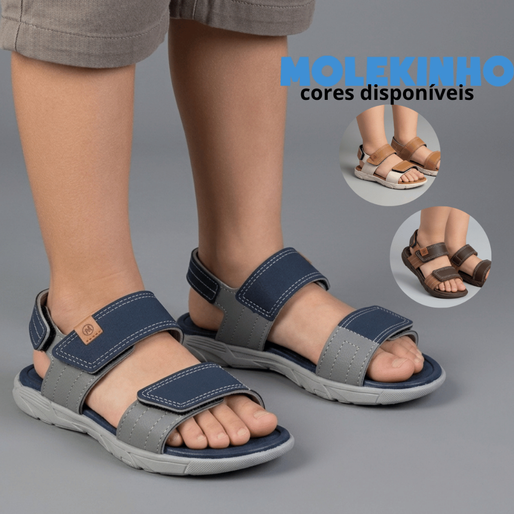 Sandália Papete Infantil Menino Molekinho Confortável Velcro Antiderrapante