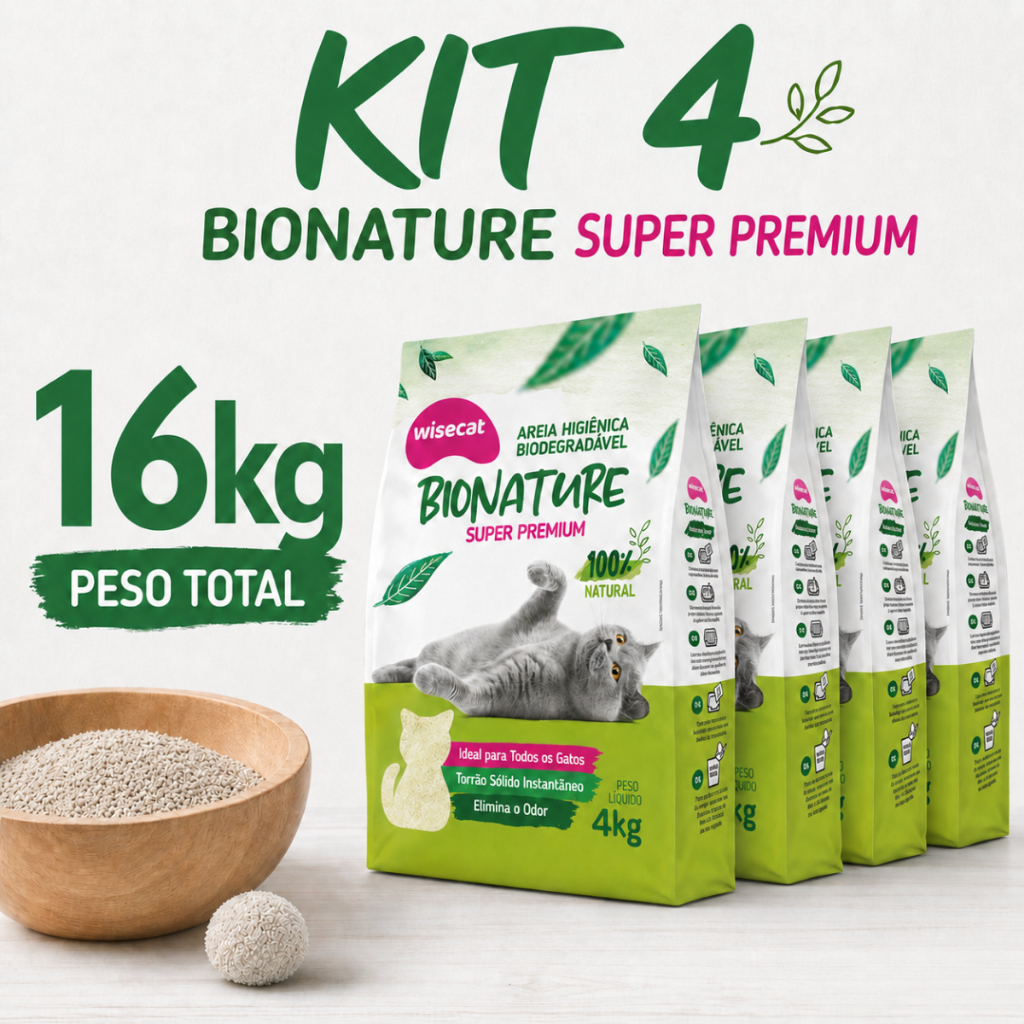 Kit 4 Areia Sanitária De Mandioca Granulado Para Gatos Biodegradável Wisecat 4kg