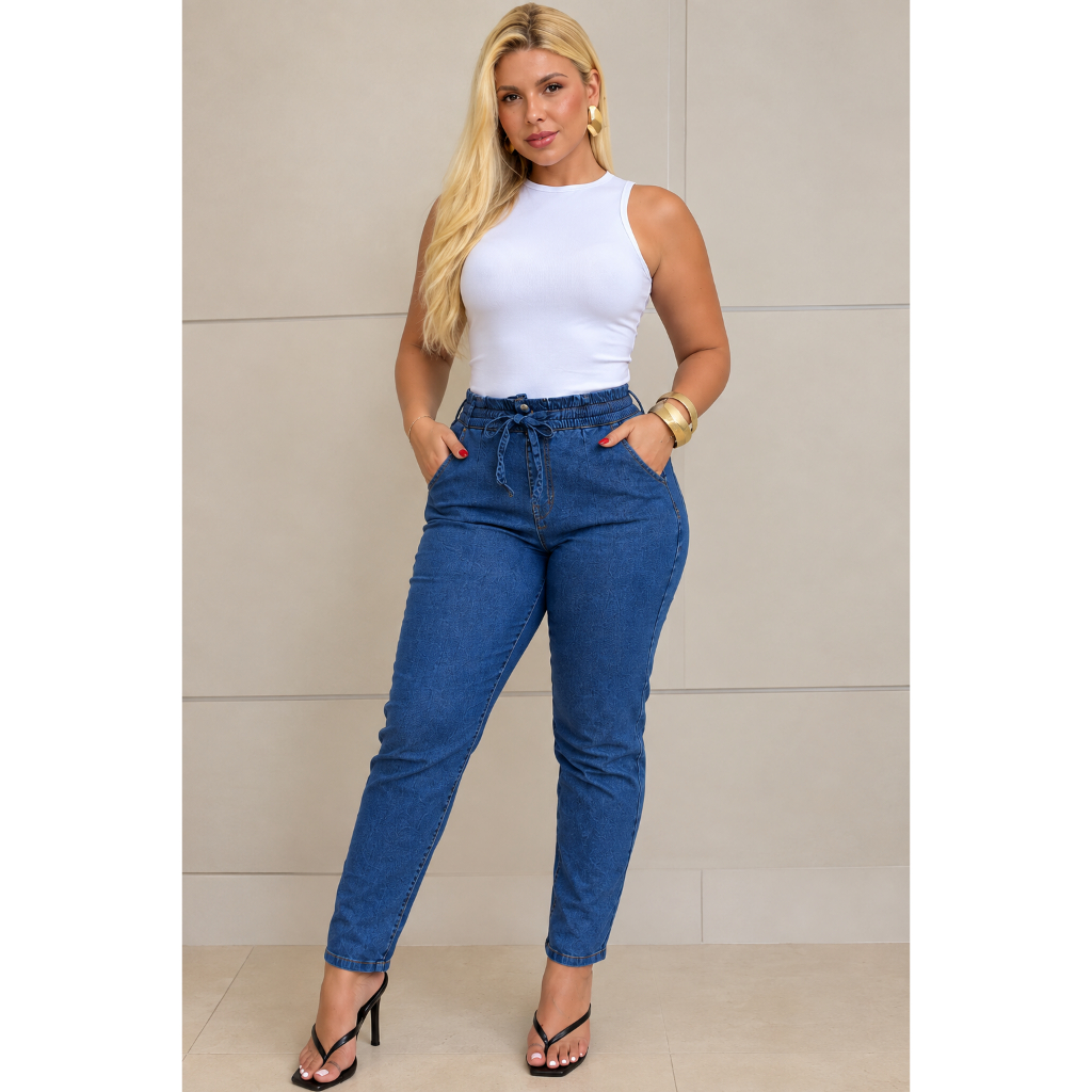 Calça Jeans Feminina Cintura Alta Capri Tecido Premium Leve Confortável — imagem 2 de 2