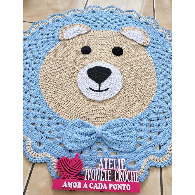 Tapete Urso de Crochê Artesanal – Tapete Infantil para Quarto de Bebê e Criança
