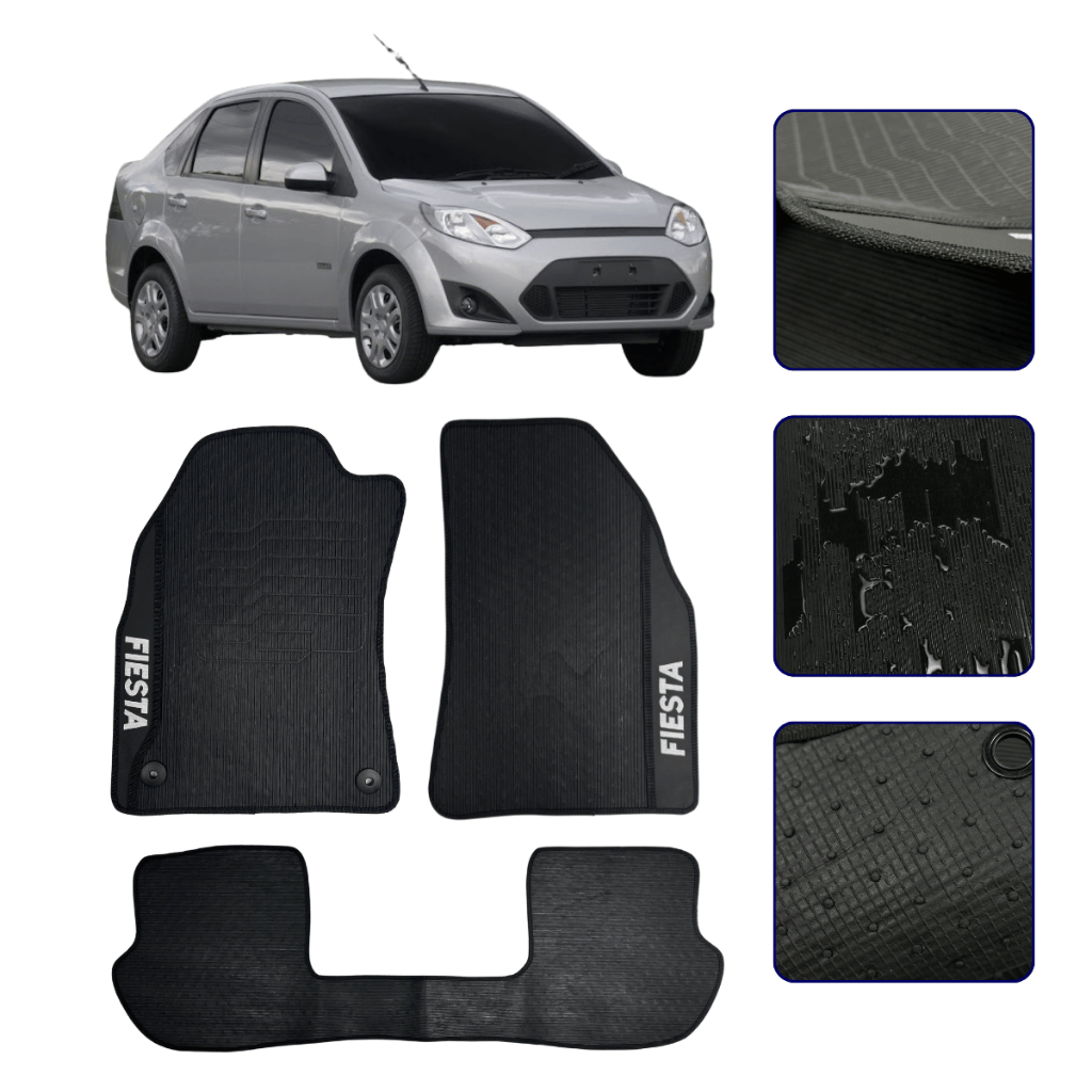 Jogo de Tapete Emborrachado para Fiesta 2000 a 2014 Kit Automotivo Impermeavel