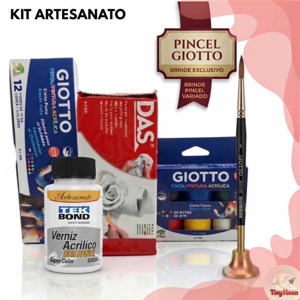 Kit Massa Das 500g 1kg Tinta Acrílica Giotto Verniz Acrílico Tekbond Brinde Pincel Giotto Artesanato