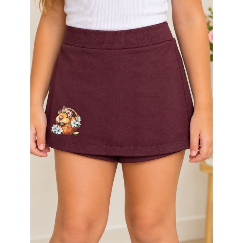 Short Saia Infantil Menina Com Short Por Baixo Algodão Confortável Estampado Lúdico