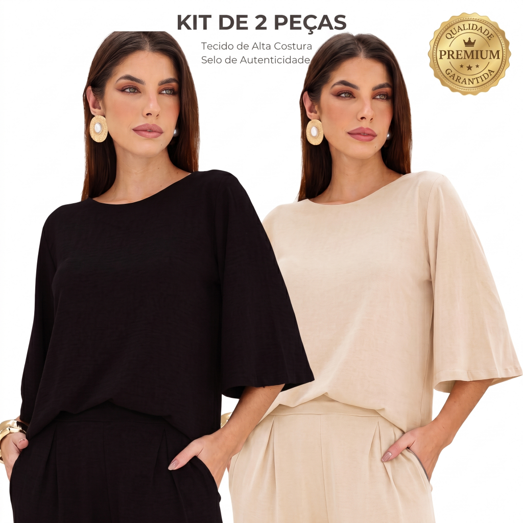 Blusa Soltinha Feminina Kit peças Manga Flare 3/4 em Malha