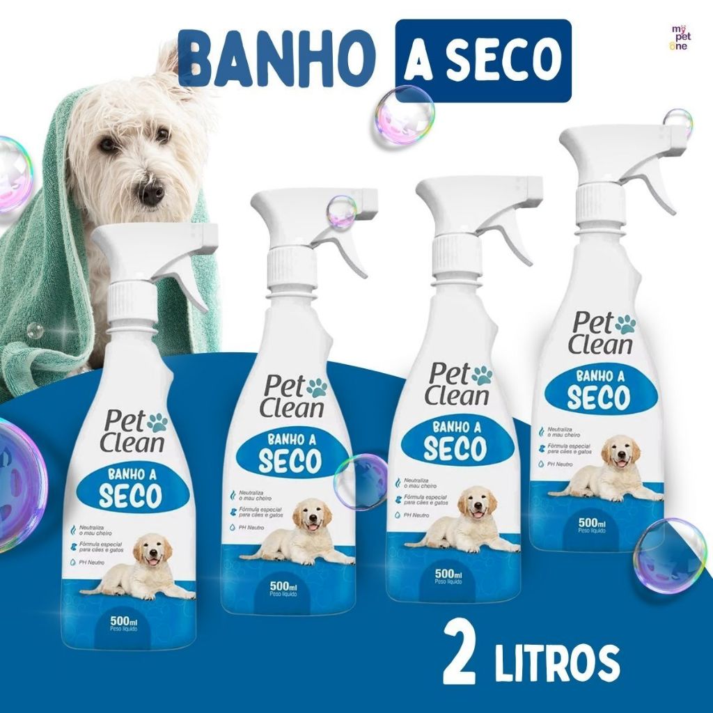 Kit 4 Banho a Seco Pet Clean Liquido para Cães e Gatos 500ml