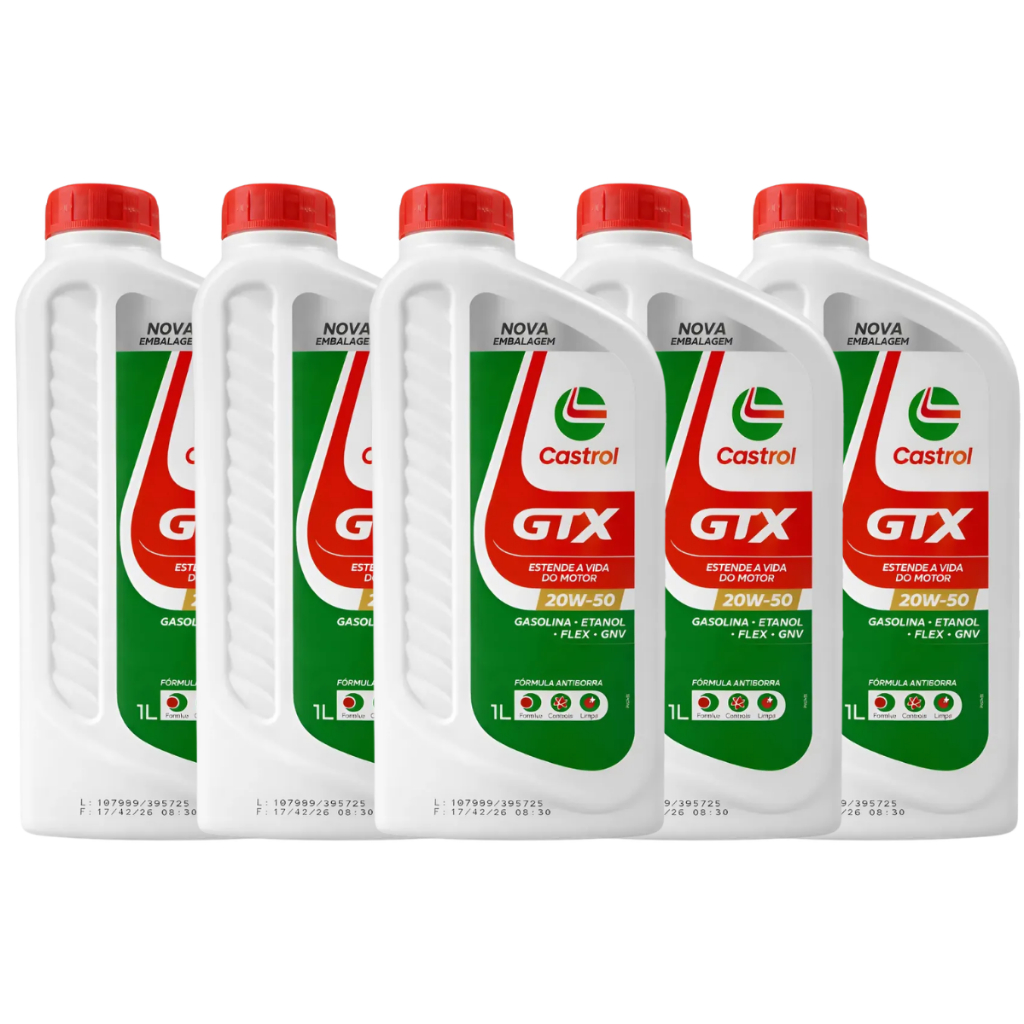 Kit 5 Óleo Lubrificante Castrol 20w50 Gtx Antiborra Api Sl