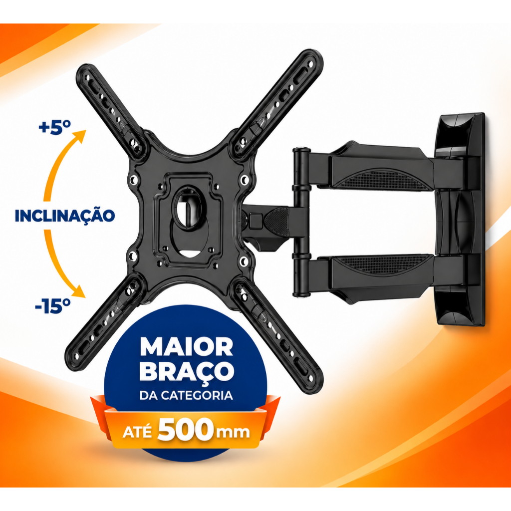 Suporte Articulado 90° a 180°Parafusado Para TV 14 a 65 Polegadas