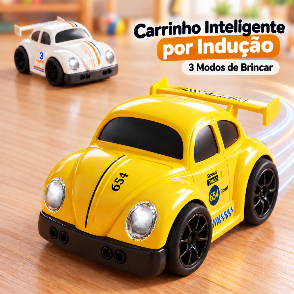 Mini Carrinho Controle Remoto RC Fusca 3 Modos Sensor Seguir Fuga Luzes Sons Brinquedo Menino