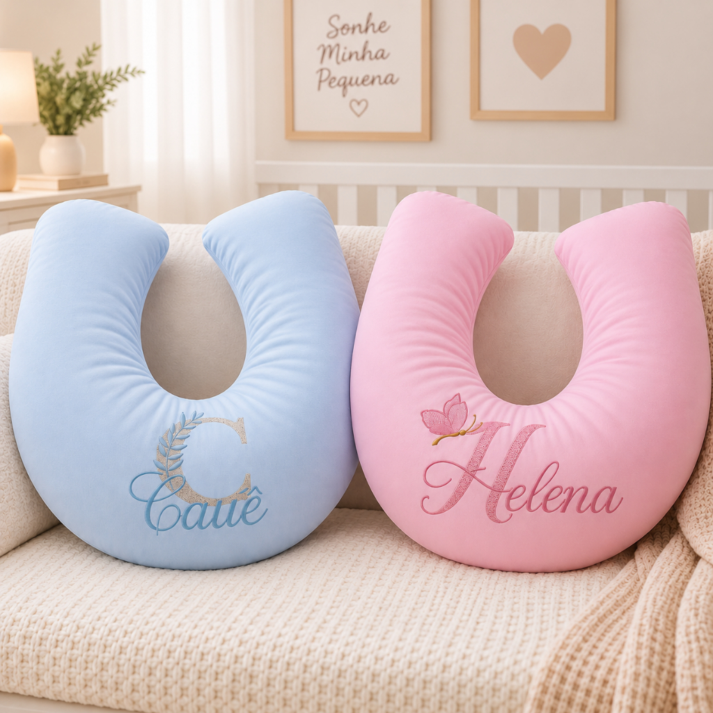 Almofada de Amamentação Personalizada Com Nome Toque de Algodão Micropercal Para Amamentar Bebê