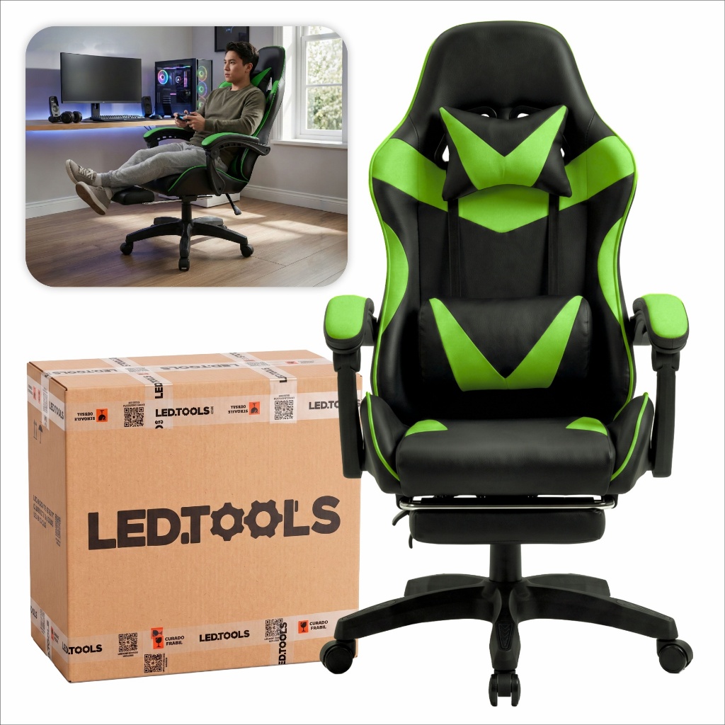 Cadeira Escritório Gamer Led Tools Reclinável Ajuste De Altura Suporte Para Os Pés Confortável