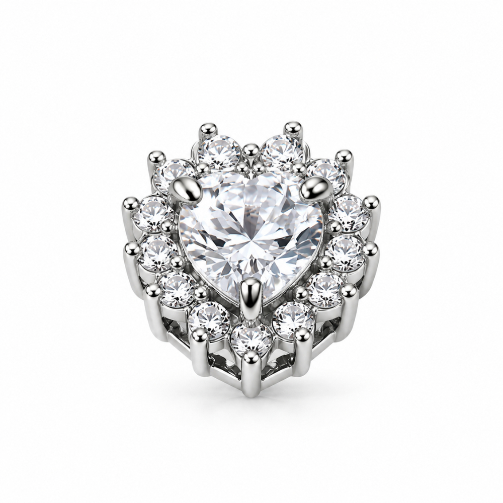 Pingente Feminino Prata 925 Coração Cravejado Elegante