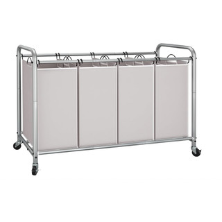 ORGANIZADOR MANÍACO DE ARMAZENAMENTO 4 Seções para Roupas, Cesto de Roupa com Rodas, Cinza | Carrinho de Roupa de 47,5 G