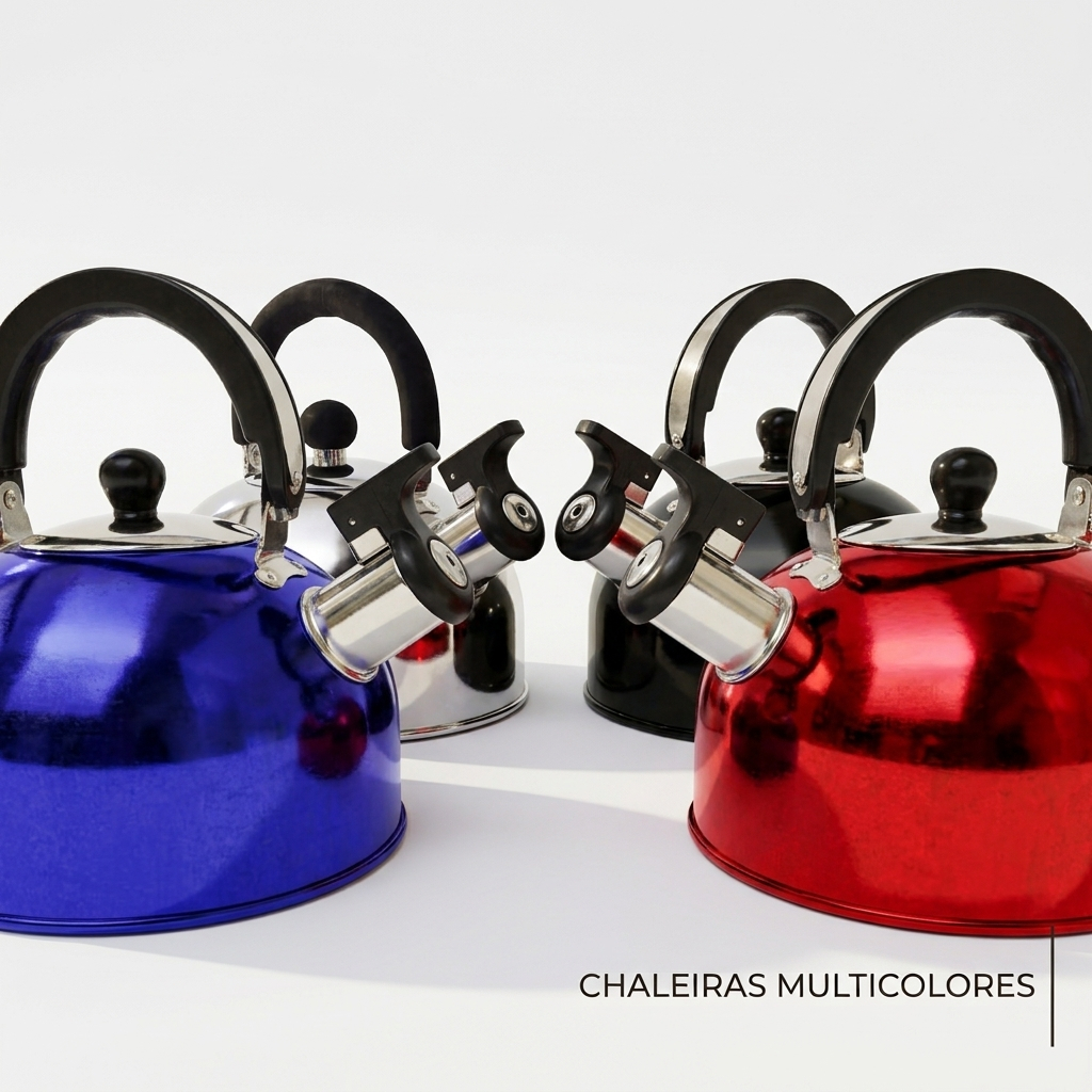 Chaleira Aço Inox Alça Térmica Com Apito 2 Litros Para Ferver Leite Água Café Chá