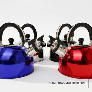 Chaleira Aço Inox Alça Térmica Com Apito 2 Litros Para Ferver Leite Água Café Chá