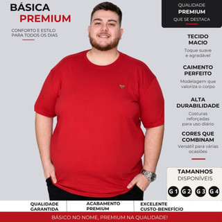 Camiseta Masculina Plus Size Gola Redonda Camisa Básica Bordada Casual 100% Algodão Premium G1 ao G4 Moda Maior