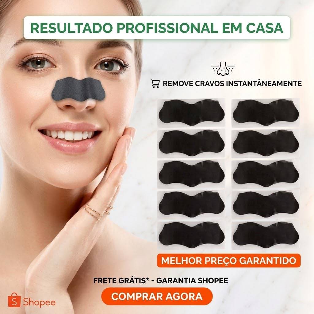 Adesivo para Limpeza do Nariz Poros com Carvão Ativado – Cuidados Faciais Removedor de Cravos
