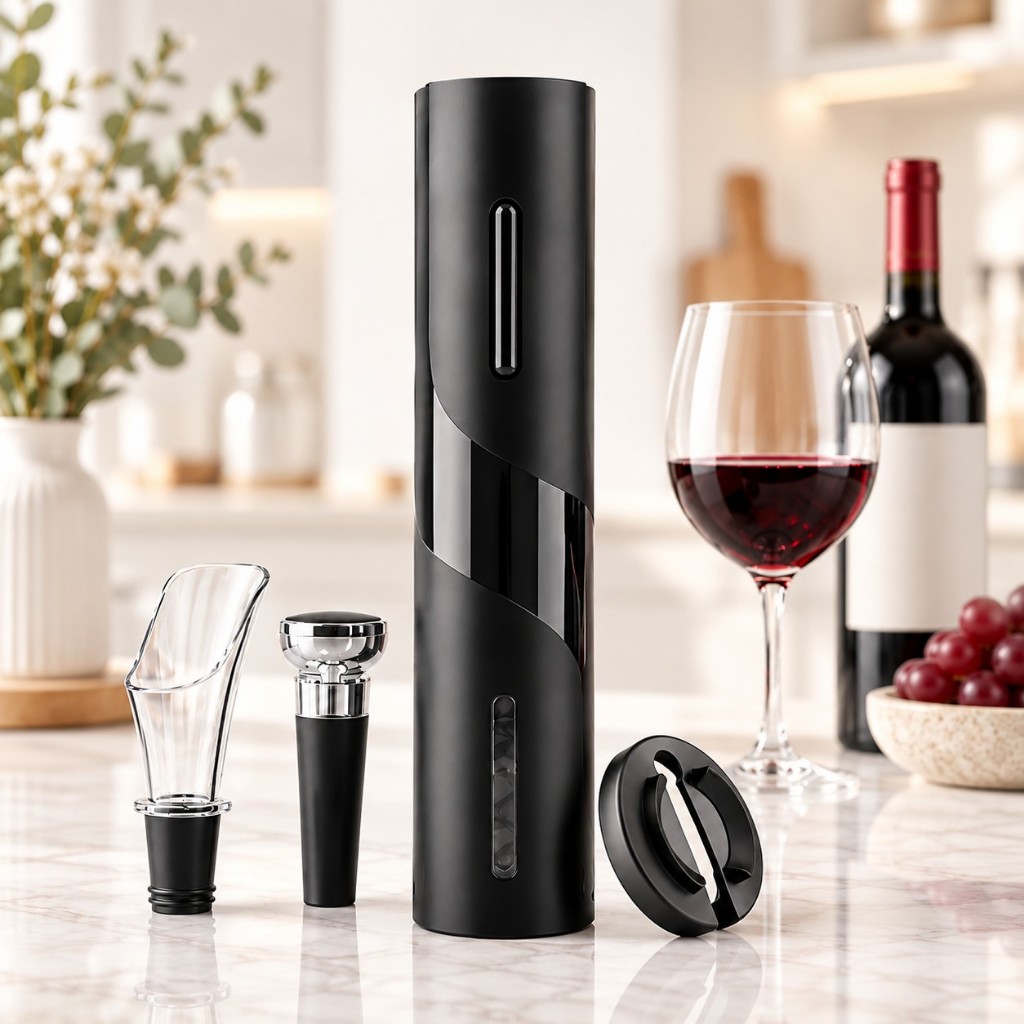 Abridor de Vinho Elétrico Automático Saca Rolhas a Pilha com Removedor de Lacre e Acessórios