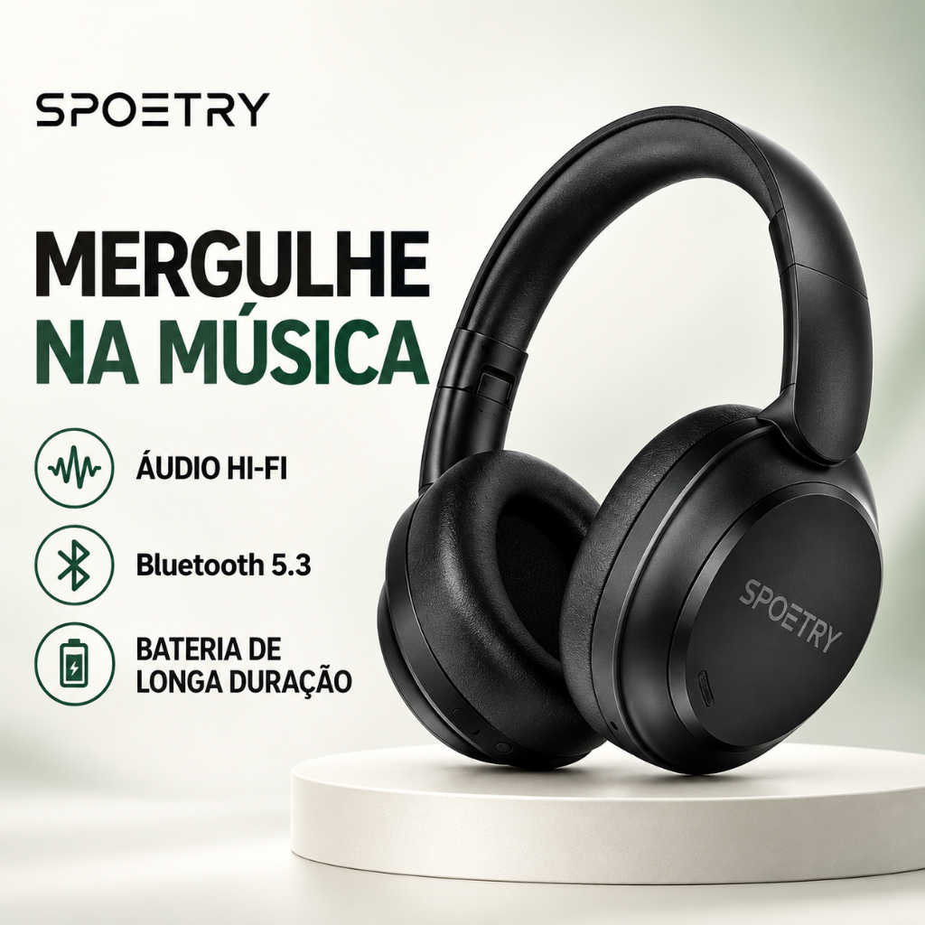 Headphone Sem Fio Bluetooth Over-Ear Dobrável com Microfone  Redução de Ruído  Som Hi-Fi Bateria de Longa Duração