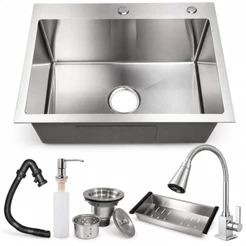 Cuba Gourmet Aço Inox 304 Premium 60X45 Kit Completo Torneira para Pia de Cozinha Bancada 2 Jatos