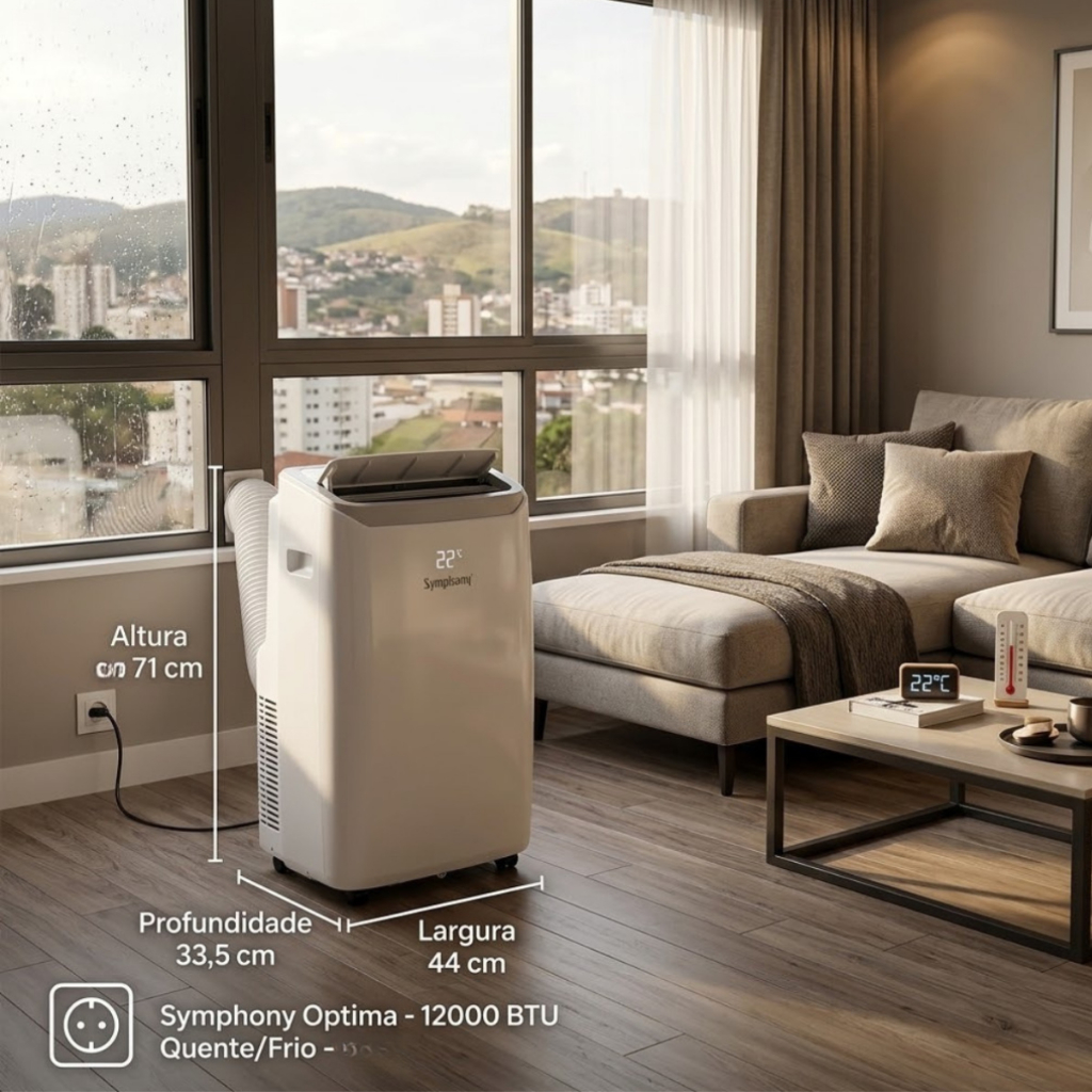AR CONDICIONADO PORTÁTIL QUENTE E FRIO 12000 BTUS 220V SYMPHONY OPTIMA — imagem 2 de 2
