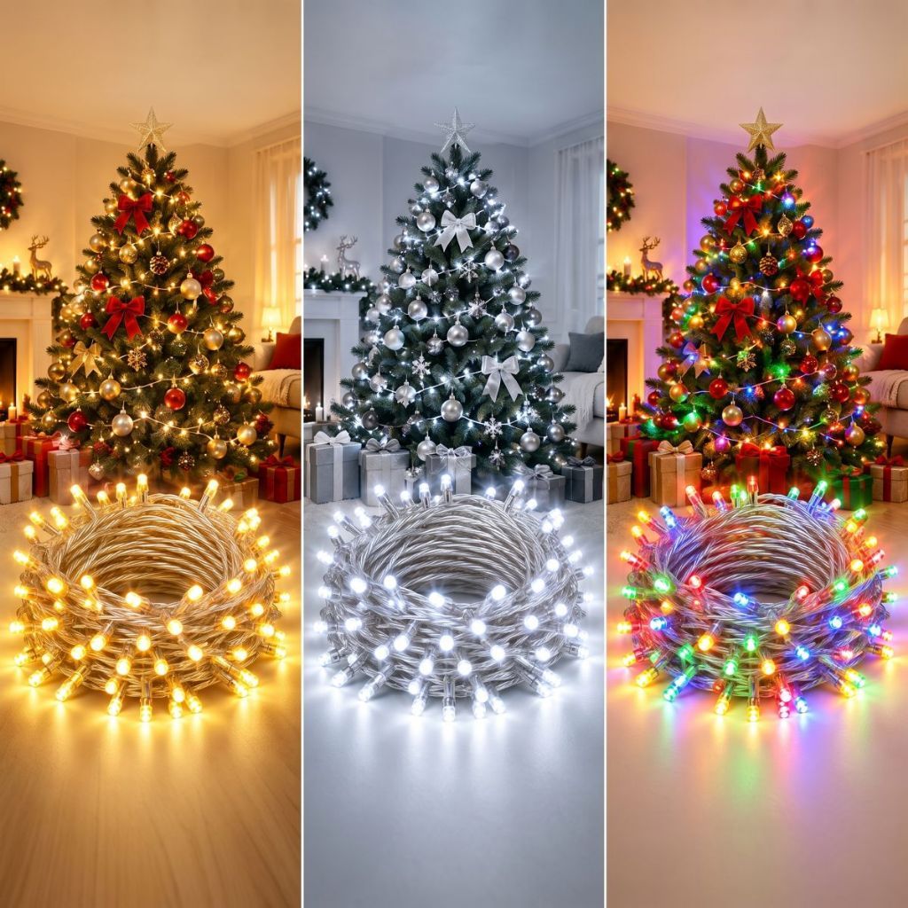 Pisca Pisca Natal 100 Leds Fio 9,5 Metros 8 Funções 3 Cores 110/220 V Decoração Natalina
