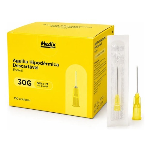 Agulha HiPodérmica 30g 13x0,30 Carboxiterapia Medix 100un