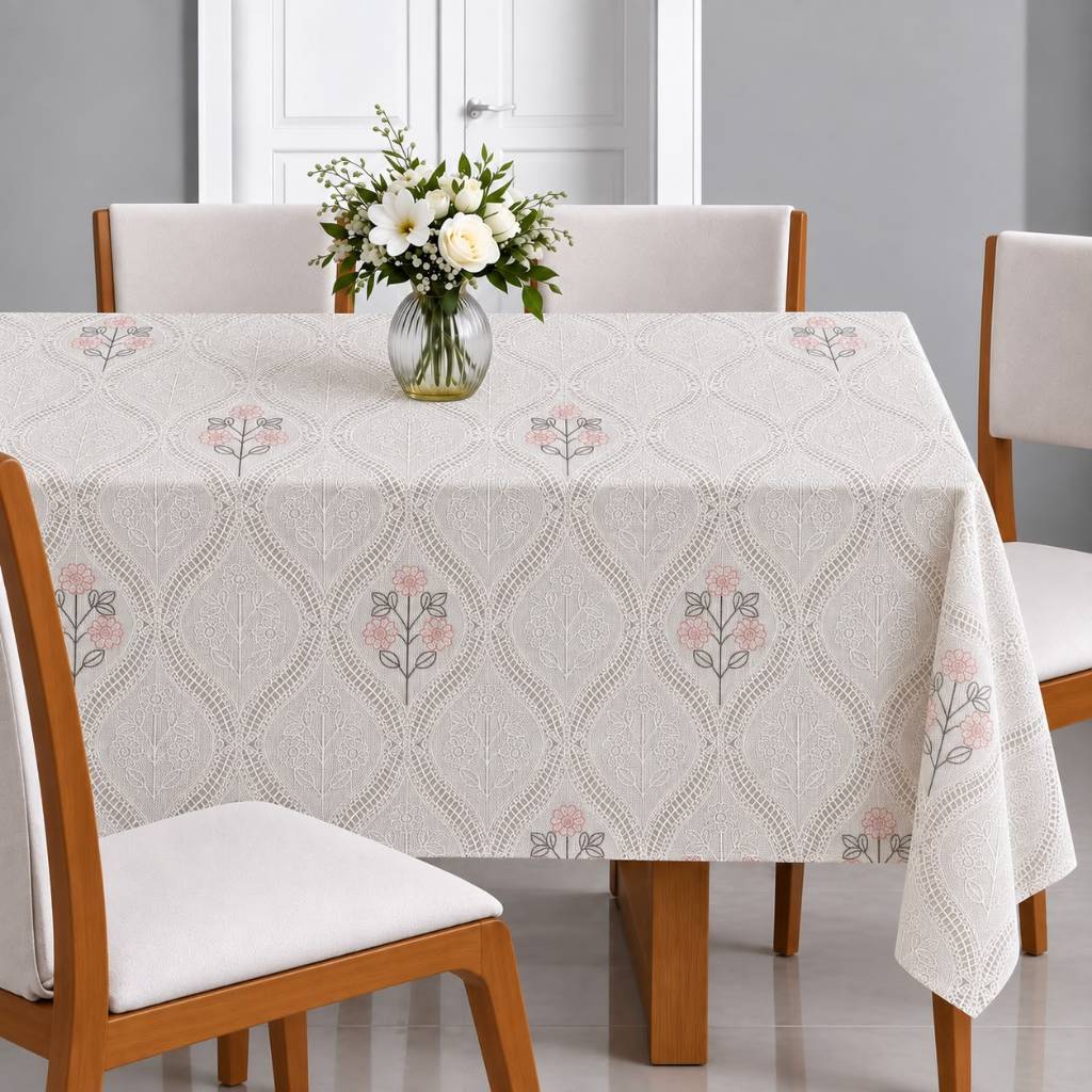 Toalha de Mesa Plástica Rendada Impermeável 4 6 8 Lugares Bordada Fácil De Limpar