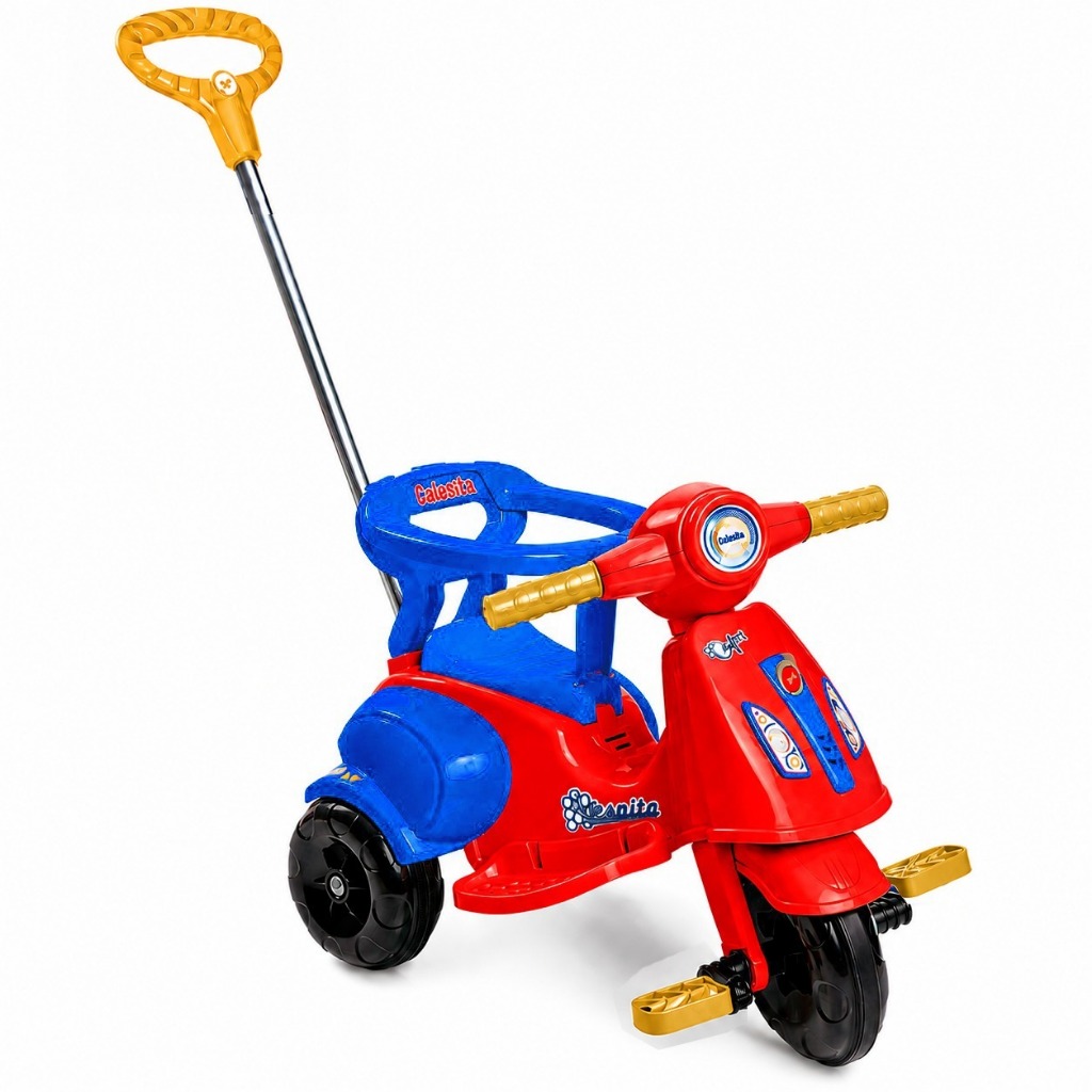 Carrinho De Passeio Triciclo Vespita Avespa Spider Man Motoca Com Pedal Apoio de Pé e Haste Empurrador Infantil
