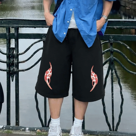 Short Baggy Moletom Masculino Estampado Oversized Bermudão Algodão Estilo Streetwear Casual Larga Verão Treino Confort