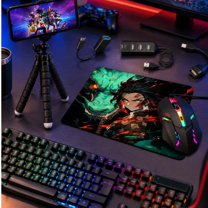 Kit Mobilador Completo 7 Peças Teclado Mouse Gamer Rgb Mouse Pad Hub Tripe Otg Micro e Tipo c