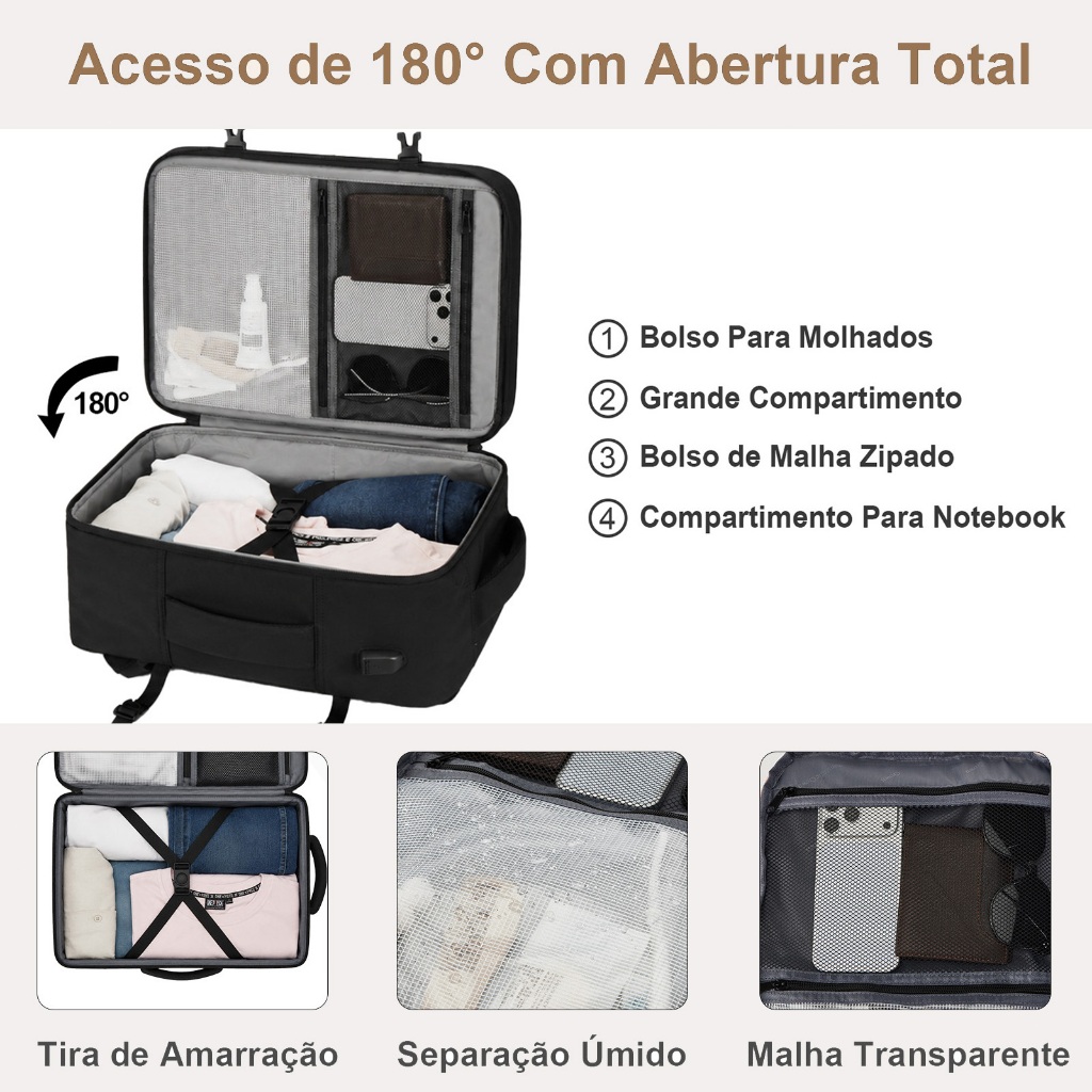ROMANTIC CROWN Mochila Grande Viagem ,Luxo Negócios Notebook,Executiva Reforçada ,Impermeável,USB,Escola Trabal,Present — imagem 2 de 2