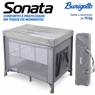 Berço Infantil Desmontável Portátil Cercadinho Com Mosqueteiro Sonata Cinza - Burigotto