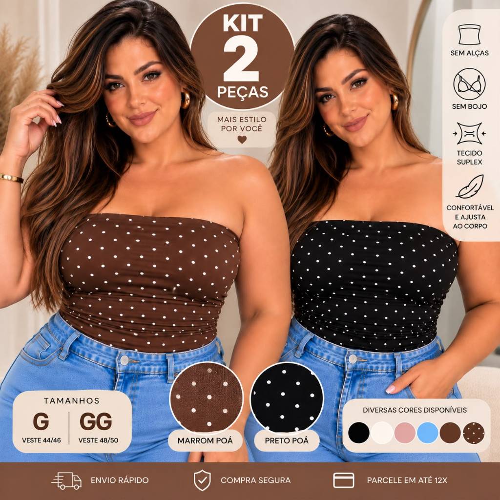 Kit 2 Top Tomara Que Caia Feminino Plus Size Suplex Sem bojo