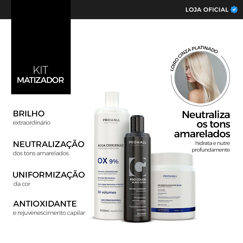Kit Ox 30 + Pó Descolorante azul + Matizador Black Gloss