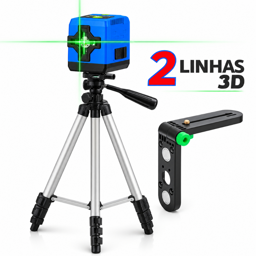 Nível Laser 2 Linhas 3D Profissional Esquadro Auto nivelamento + Tripé e Suporte de parede Envio Rápido + NF